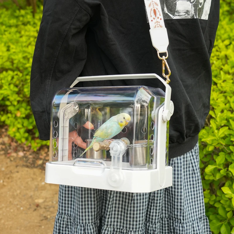 360° Clear Bird Travel Cage | Portable Hand & Crossbody Bird Carrier for Outdoor Walking