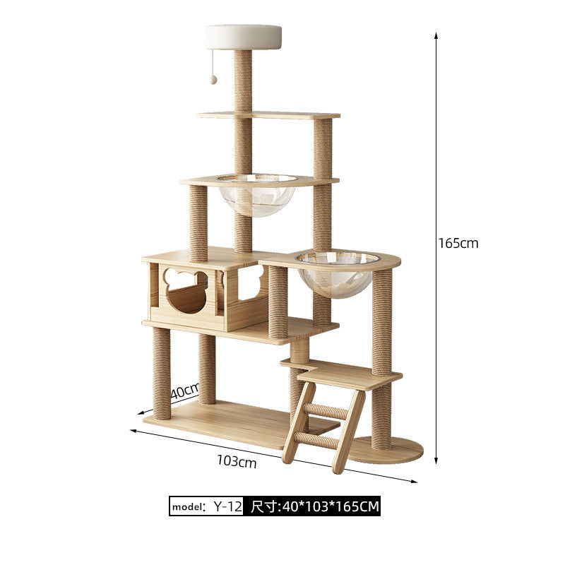 Heavy‑Duty Wooden Cat Tree｜Spacious Space Capsule Tower For Your Furry Friends