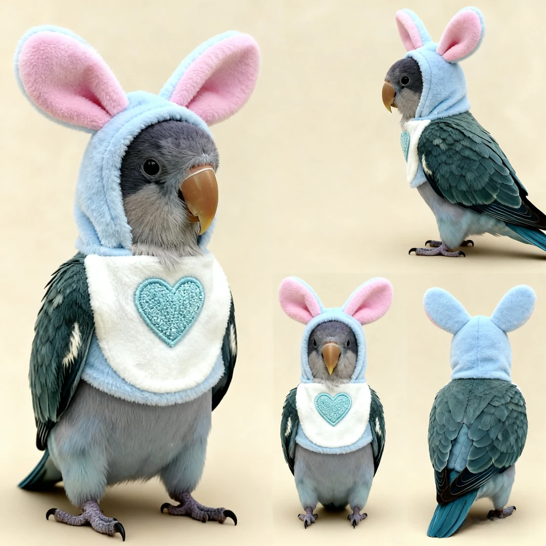 Bunny Ear Fleece Parrot Outfit, Warm Cute Bird Hoodie Costume for Small Medium Parrots