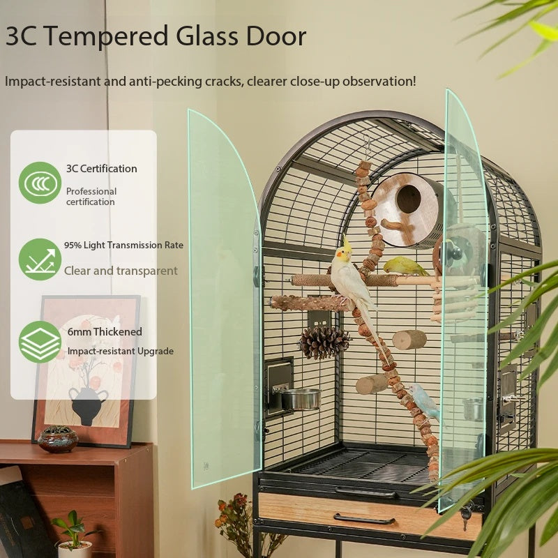 Unique Cat‑Ear Parrot Cage｜Spacious Indoor Bird Aviary With Easy‑Clean Drawer & Storage