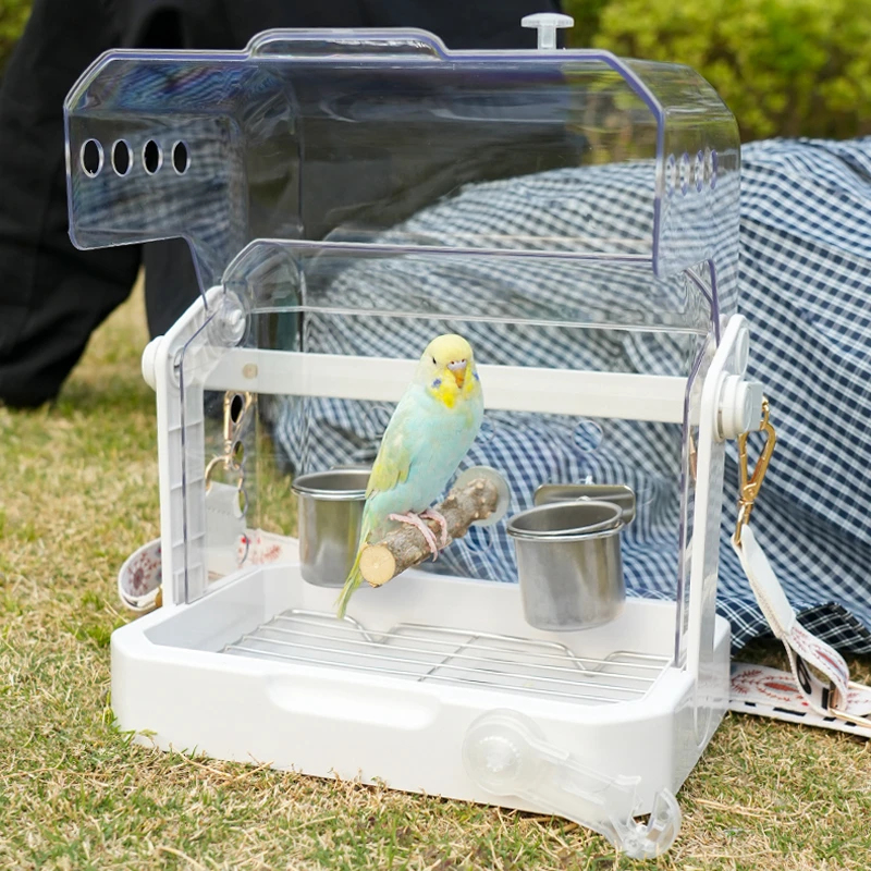 360° Clear Bird Travel Cage | Portable Hand & Crossbody Bird Carrier for Outdoor Walking