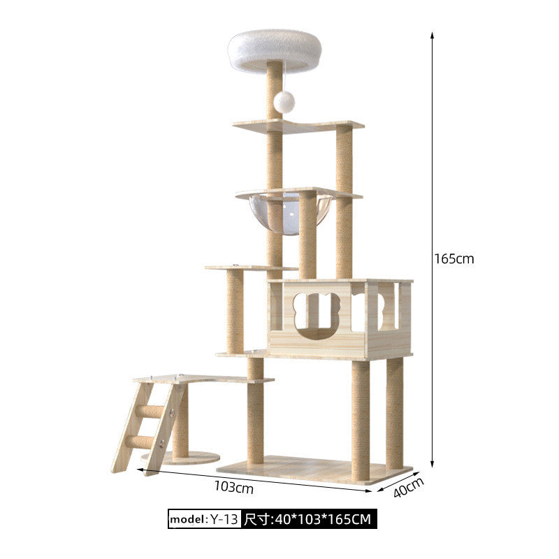 Heavy‑Duty Wooden Cat Tree｜Spacious Space Capsule Tower For Your Furry Friends