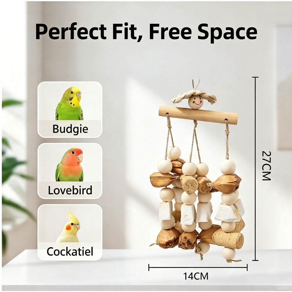 Parrot Bird Toy Explosive Cloth Fruit Solid Wood Ink Fish Bone Mountain Pineapple Parrot Bite Toy Bird Cage Accessories