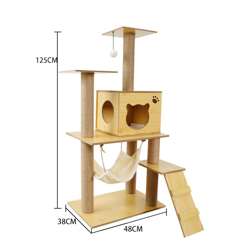 Heavy‑Duty Wooden Cat Tree｜Spacious Space Capsule Tower For Your Furry Friends