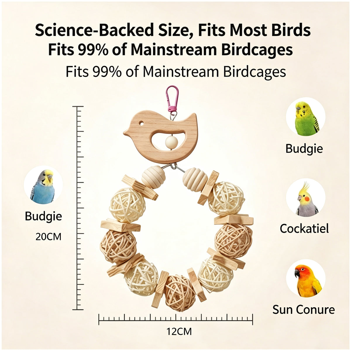 Parrot toys, hand woven rattan balls, natural wood, wind swing, rings, grinding mouth, climbing, relieving boredom, self pleasure bird toys