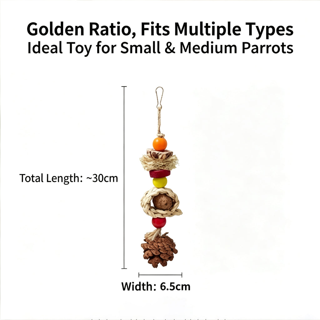 Parrot toy gnawing and biting to relieve boredom, grinding mouth string, corn braid, pine cone, starfruit, silk gourd, web gnawing and biting string, tiger skin, Xuan Feng toy