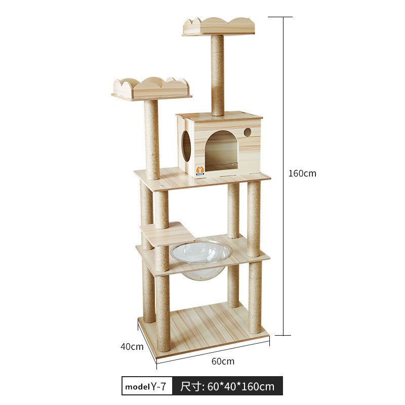 Heavy‑Duty Wooden Cat Tree｜Spacious Space Capsule Tower For Your Furry Friends