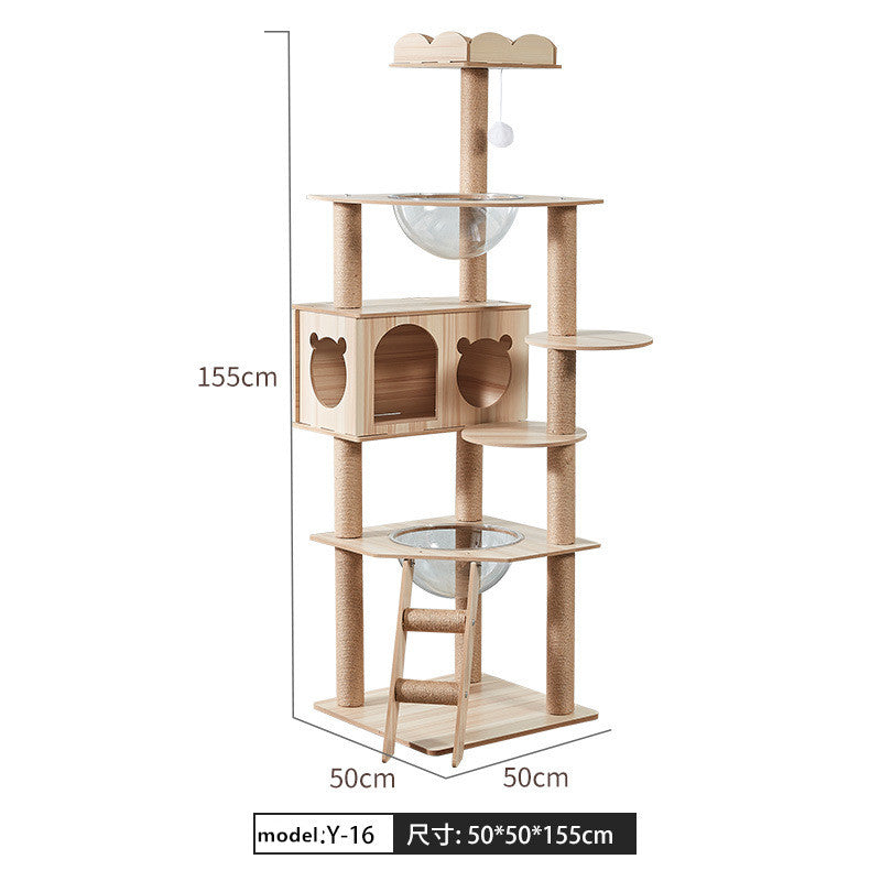 Heavy‑Duty Wooden Cat Tree｜Spacious Space Capsule Tower For Your Furry Friends