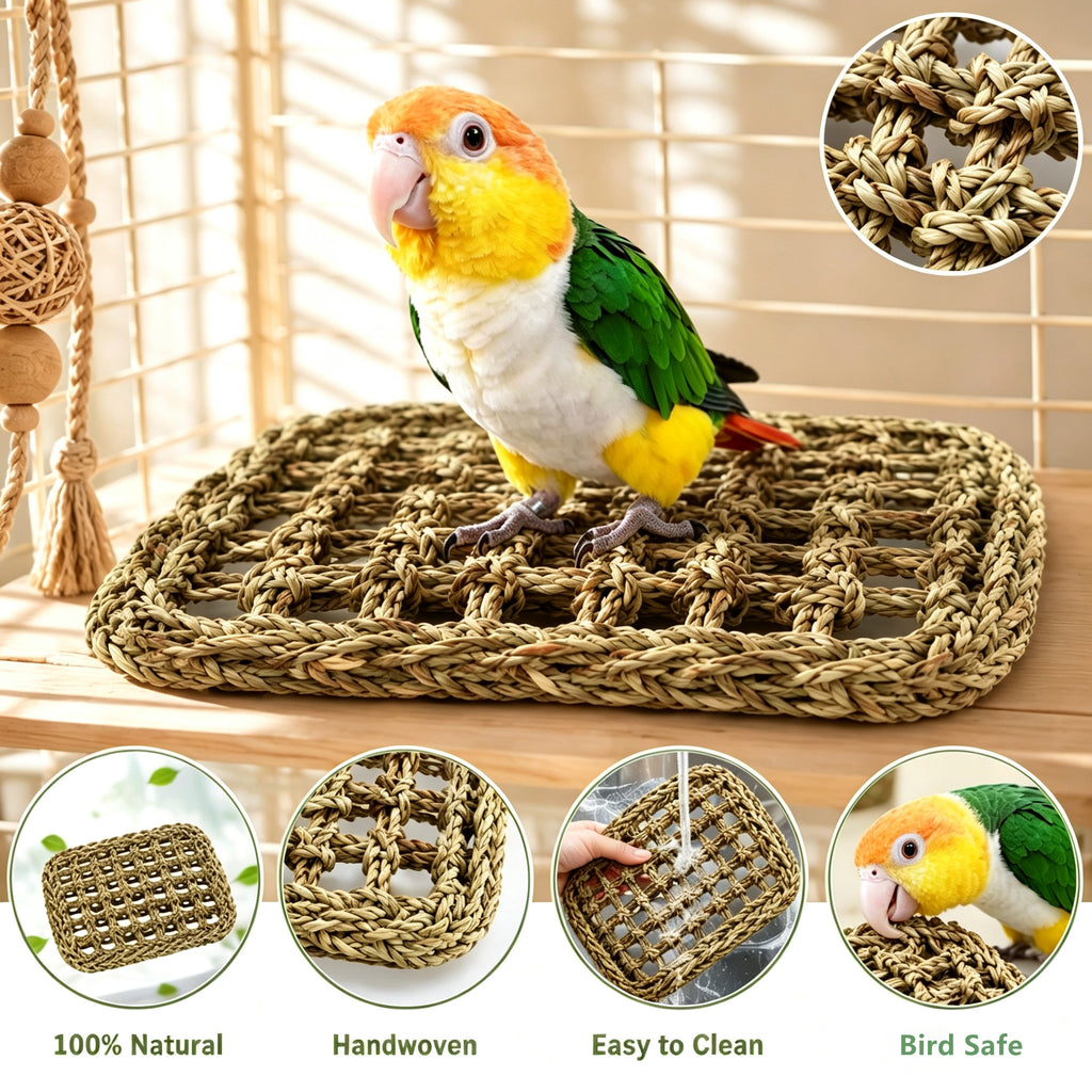 Woven Grass Mat for Parrot - Handmade Chew Toy & Hammock