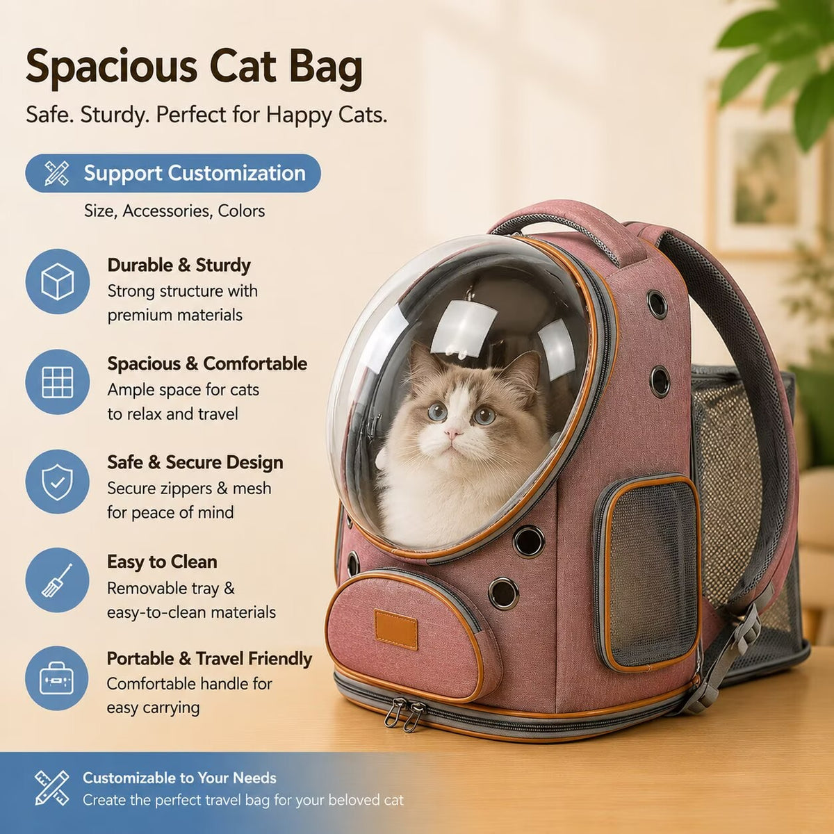 Wheeled Expandable Pet Backpack,Comfortable Outdoor Travel Home For Your Cat