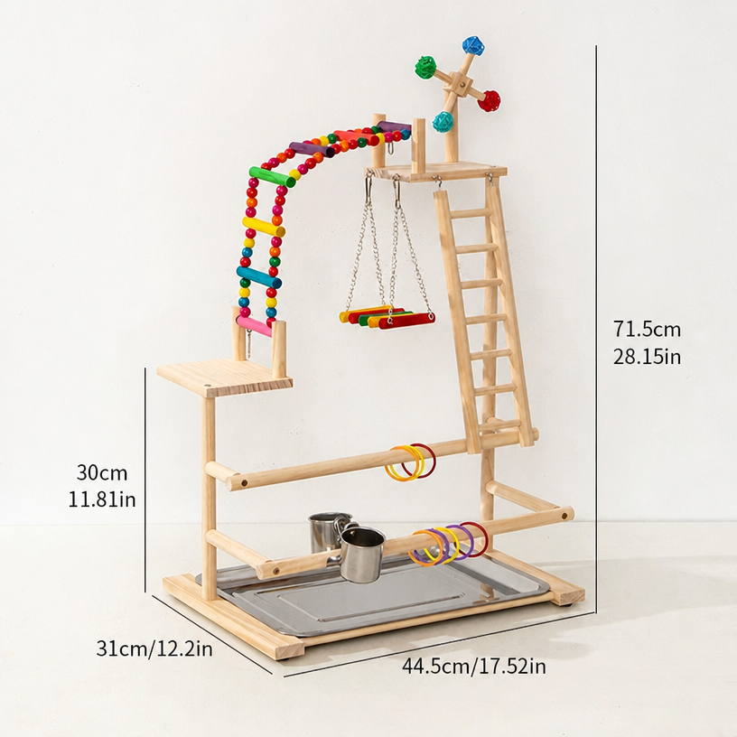 Solid Wood Bird Stand with Tra - head_006.png
