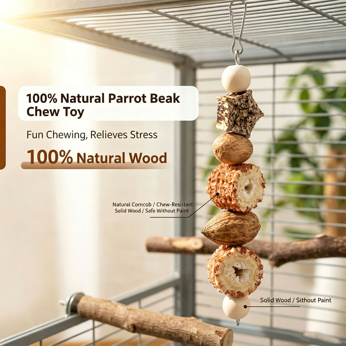 Parrot toy fruit gnawing corn cob, wood mango, starfruit grinding mouth to relieve boredom Parrot gnawing toy bird toy