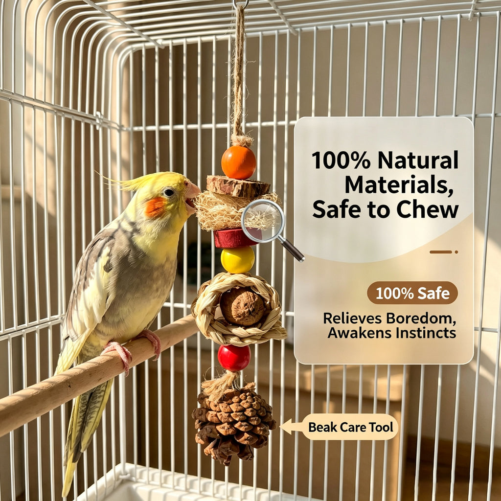 Parrot toy gnawing and biting to relieve boredom, grinding mouth string, corn braid, pine cone, starfruit, silk gourd, web gnawing and biting string, tiger skin, Xuan Feng toy