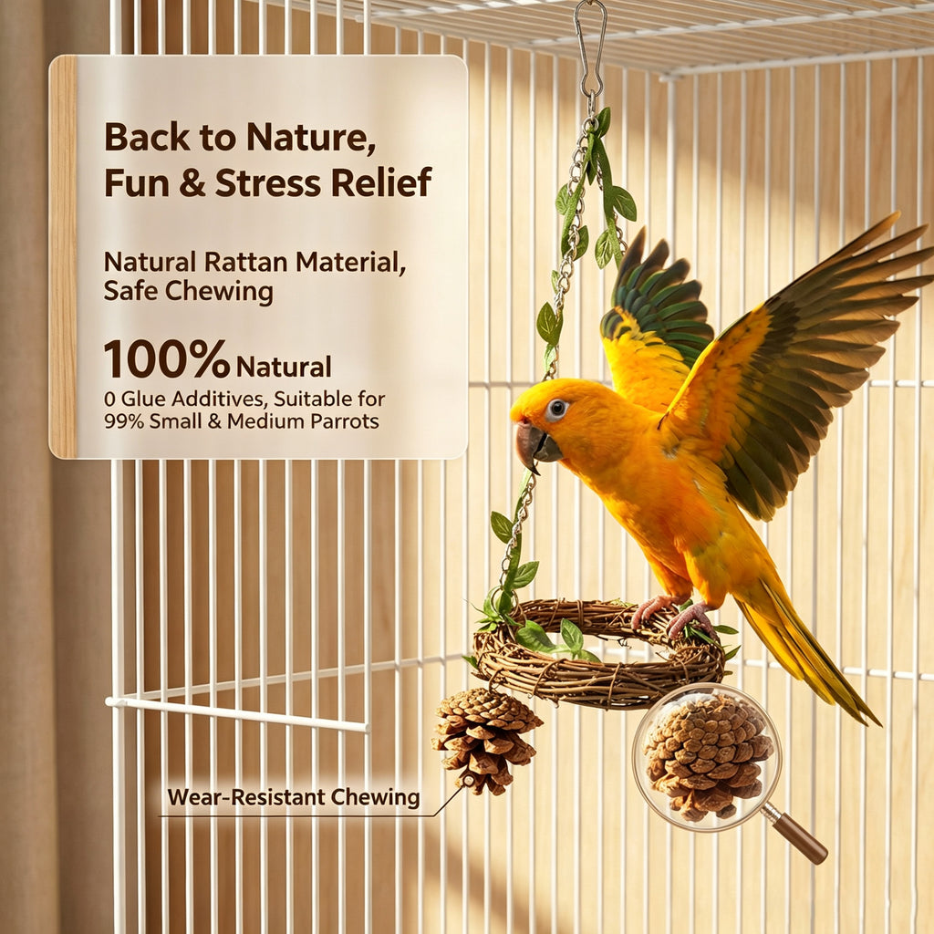 Parrot Bird Toy Handmade Vine Weaving Natural Pinecone Bird Swing Toy Tiger Skin Xuan Phoenix Peony Little Bird Bite Toy