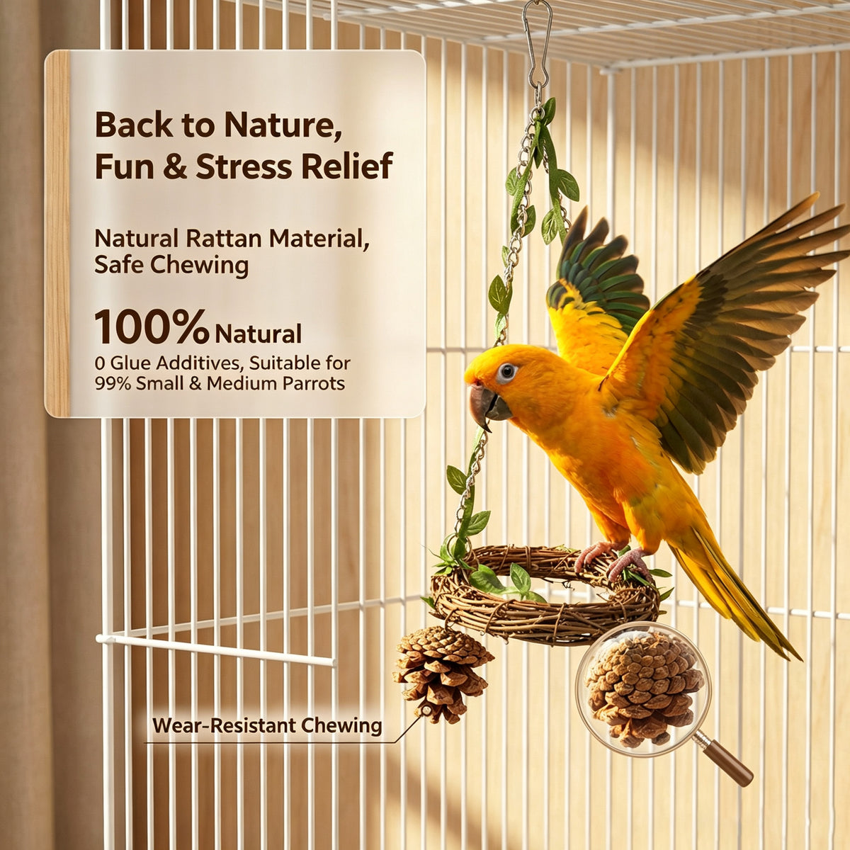Parrot Bird Toy Handmade Vine Weaving Natural Pinecone Bird Swing Toy Tiger Skin Xuan Phoenix Peony Little Bird Bite Toy